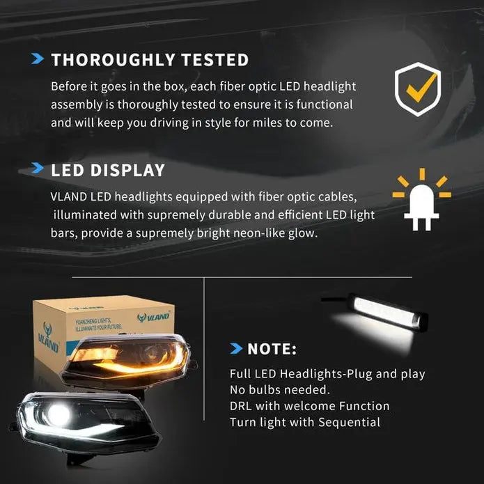 VLAND LED Projector Headlights For Chevrolet / Chevy Camaro LT SS RS ZL LS 2016-2018