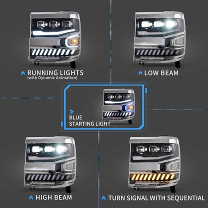 VLAND Projector LED Headlights For Chevrolet Silverado 1500 2016-2019 (Not Fit Factory LED Models)