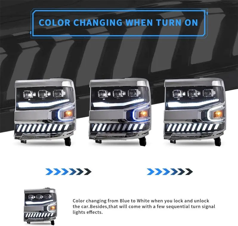 VLAND Projector LED Headlights For Chevrolet Silverado 1500 2016-2019 (Not Fit Factory LED Models)