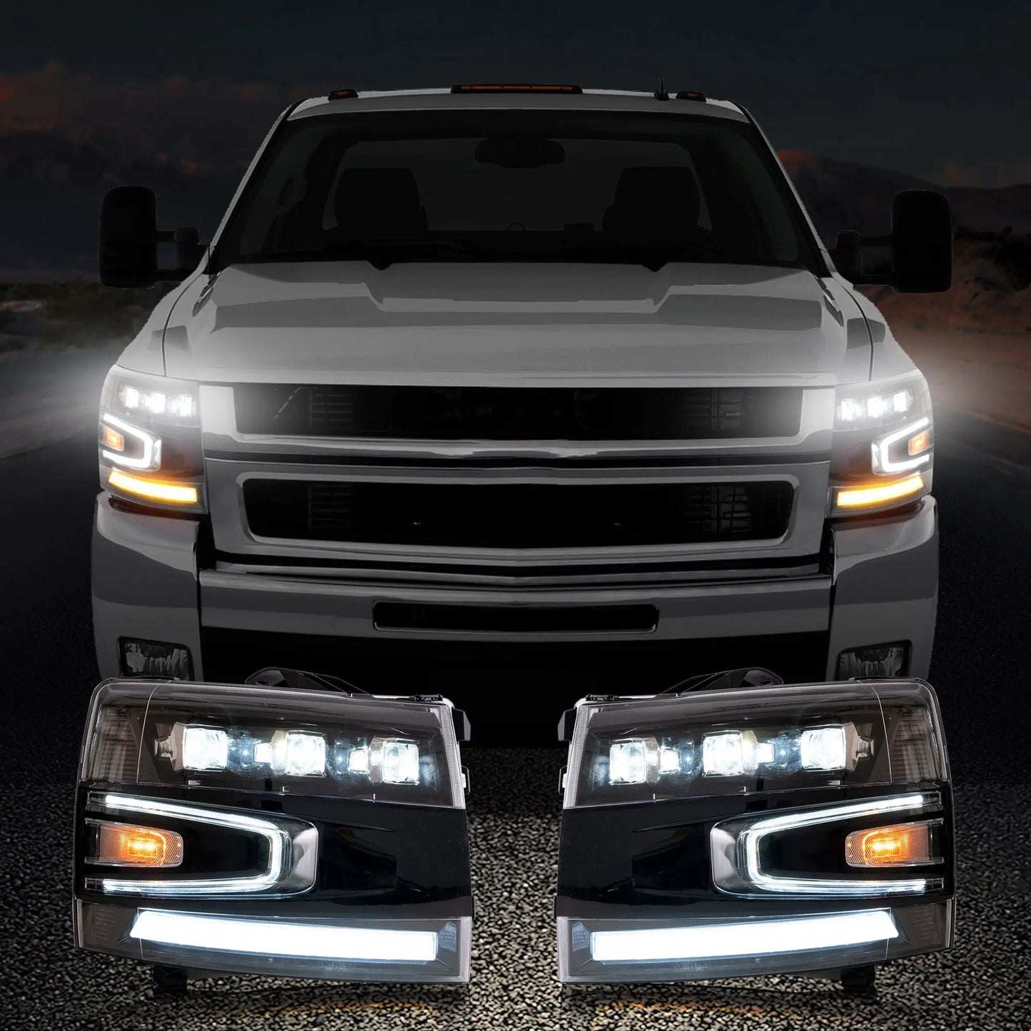VLAND LED Projector Headlights For Chevrolet Silverado 1500 2500HD 3500HD 2007-2013