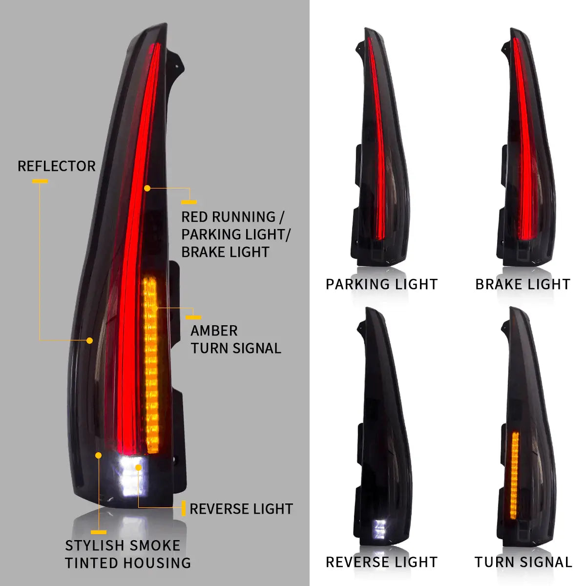 VLAND Full LED Tail Lights For Chevrolet Tahoe Suburban 2007-2014 GMC Yukon and Yukon Denali/XL 2007-2014