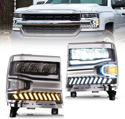 VLAND Full LED Headlights For Chevrolet Silverado 1500 2016-2018 With Halo Light