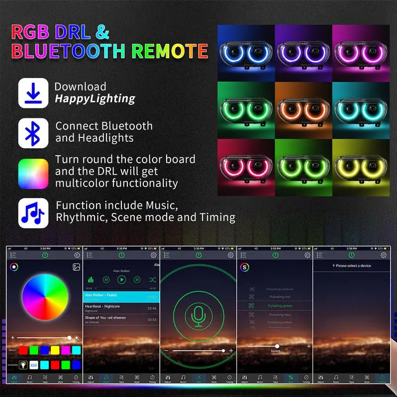 VLAND RGB Dual Beam Headlights For Dodge Challenger 2008-2014