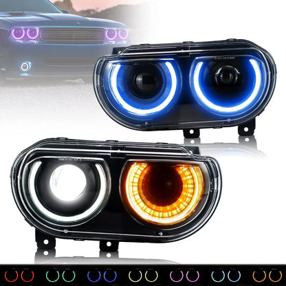 VLAND RGB Dual Beam Headlights For Dodge Challenger 2008-2014