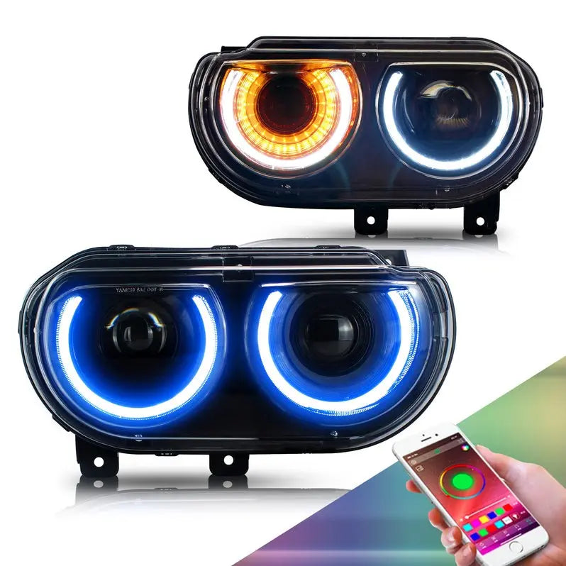VLAND RGB Dual Beam Headlights For Dodge Challenger 2008-2014