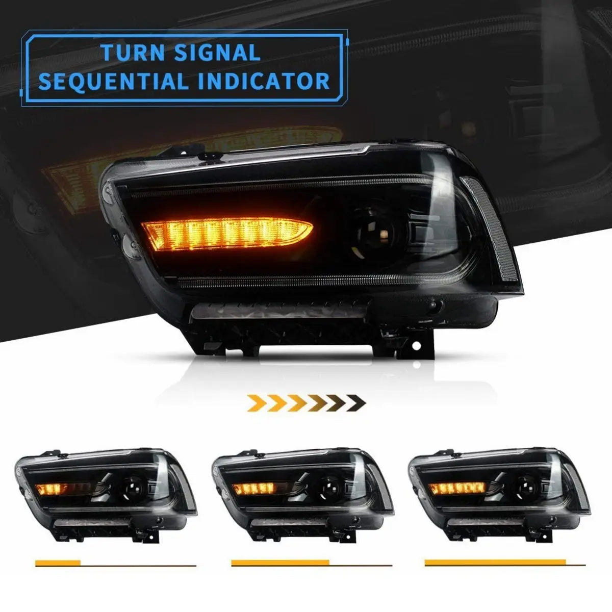 VLAND Dual Beam Projector Headlights for Dodge Charger 2011-2014 Front lamps Assembly
