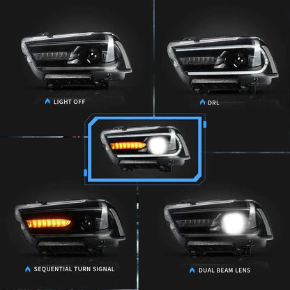 VLAND Dual Beam Projector Headlights for Dodge Charger 2011-2014 Front lamps Assembly