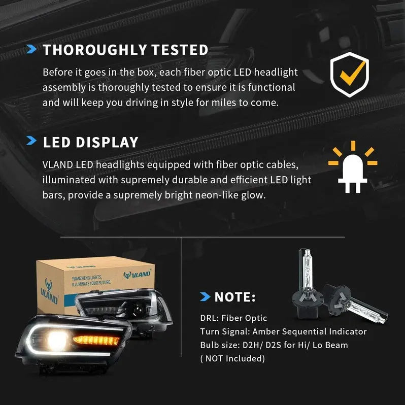 VLAND Dual Beam Projector Headlights for Dodge Charger 2011-2014 Front lamps Assembly