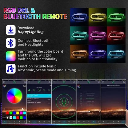 VLAND LED Headlights RGB Colour 2015-2023 For Dodge Charger Halogen Models