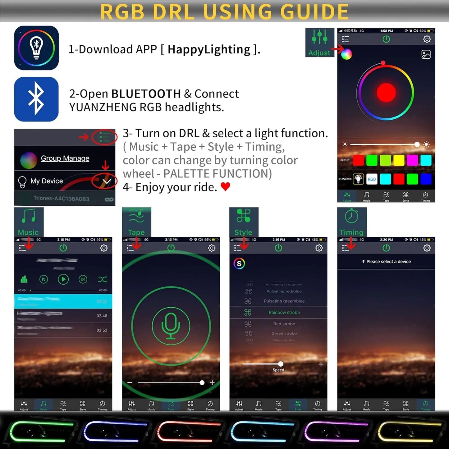 VLAND LED Headlights RGB Colour 2015-2023 For Dodge Charger Halogen Models