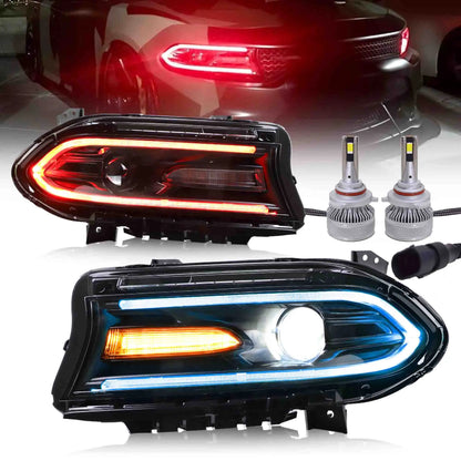 VLAND LED Headlights RGB Colour 2015-2023 For Dodge Charger Halogen Models