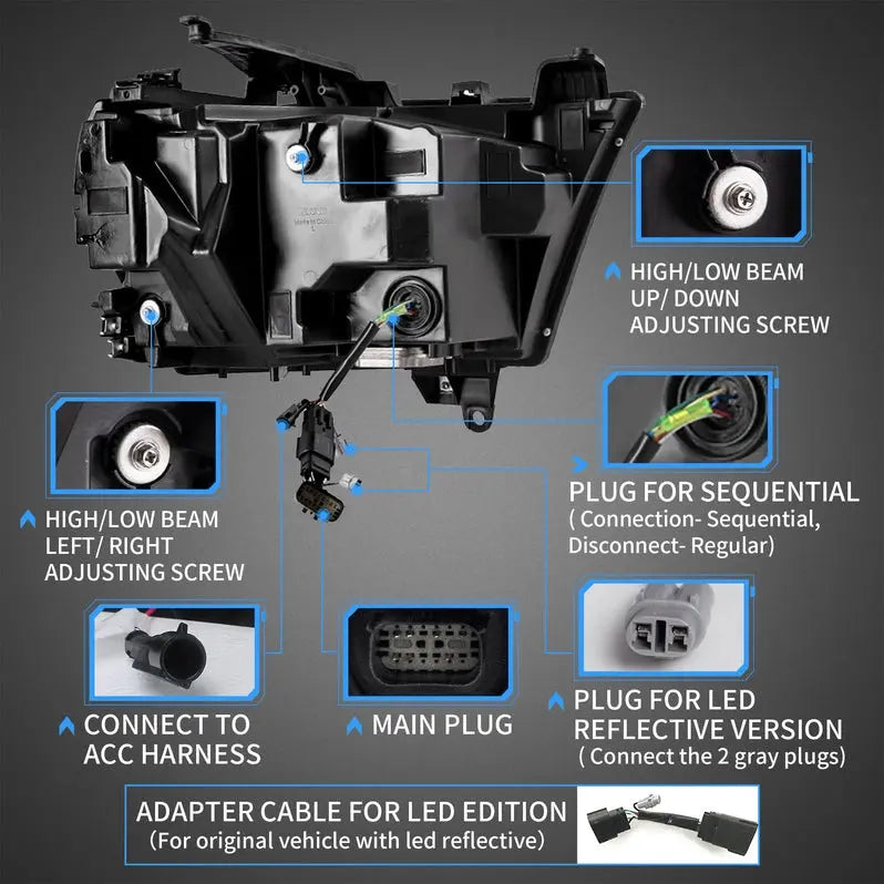 VLAND Full LED Headlights For Dodge Ram 2019-2024