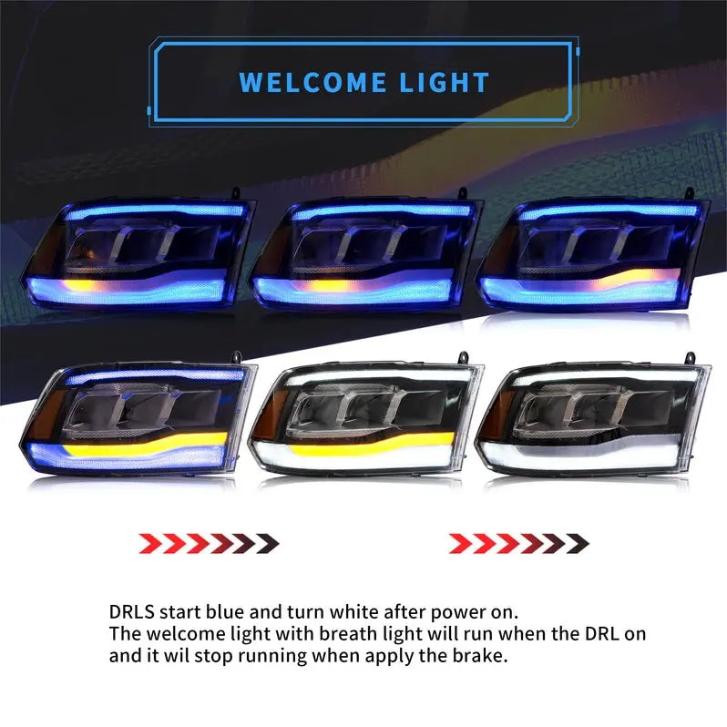 VLAND Full LED Headlights For Dodge Ram 1500/2500/3500 2009-2018/Ram 1500 Classic 2019-2021