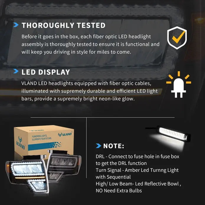 VLAND Full LED Headlights For Ford F150 2009-2014 (Not for Led Models & F250 F350)