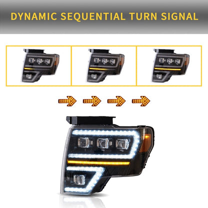 VLAND LED Headlights Compatible For 2009-2014 Ford F150 with Breathe Dynamic DRL (Not for Led Models & F250 F350)
