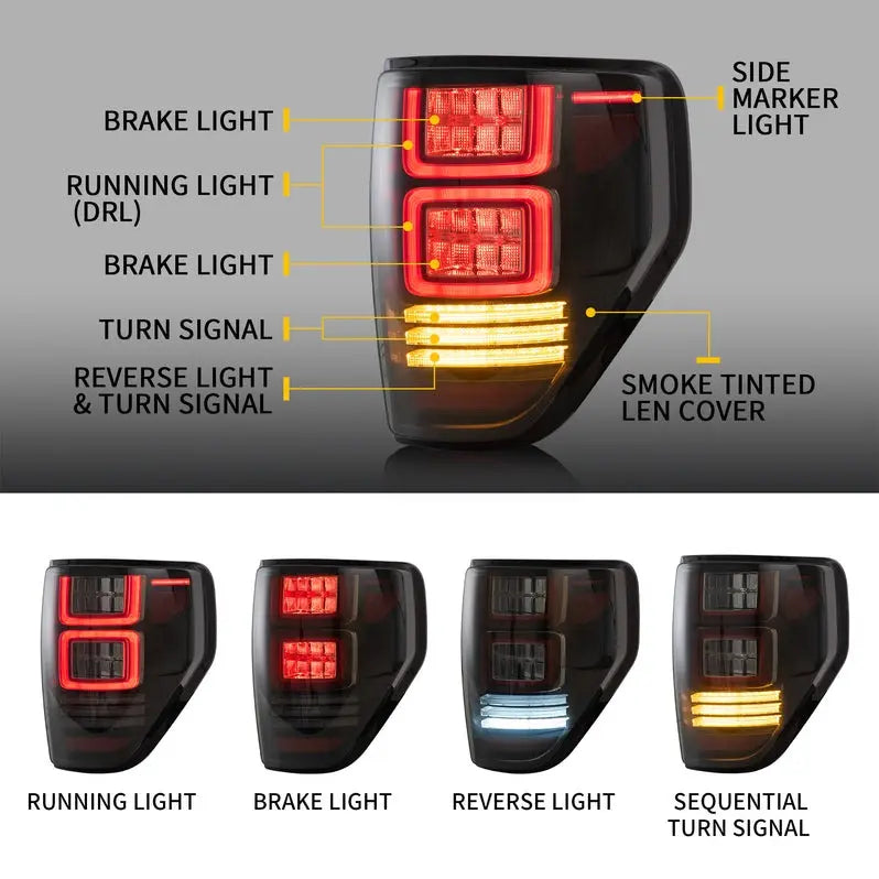 VLAND Full LED Tail Lights For Ford F150 2009-2014 (Amber Turn Edition Is Not Available in US)