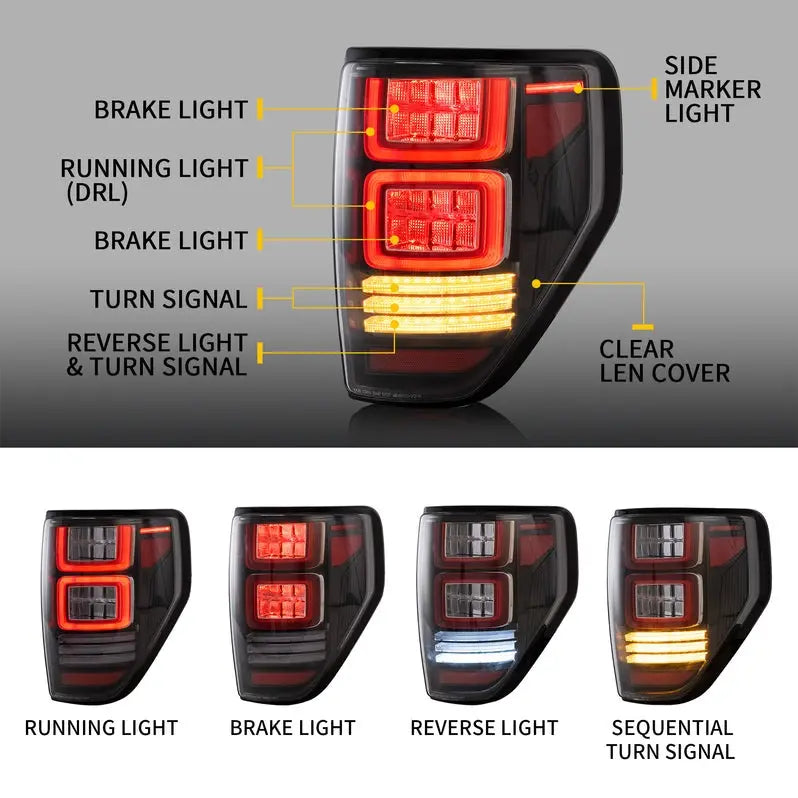 VLAND Full LED Tail Lights For Ford F150 2009-2014 (Amber Turn Edition Is Not Available in US)