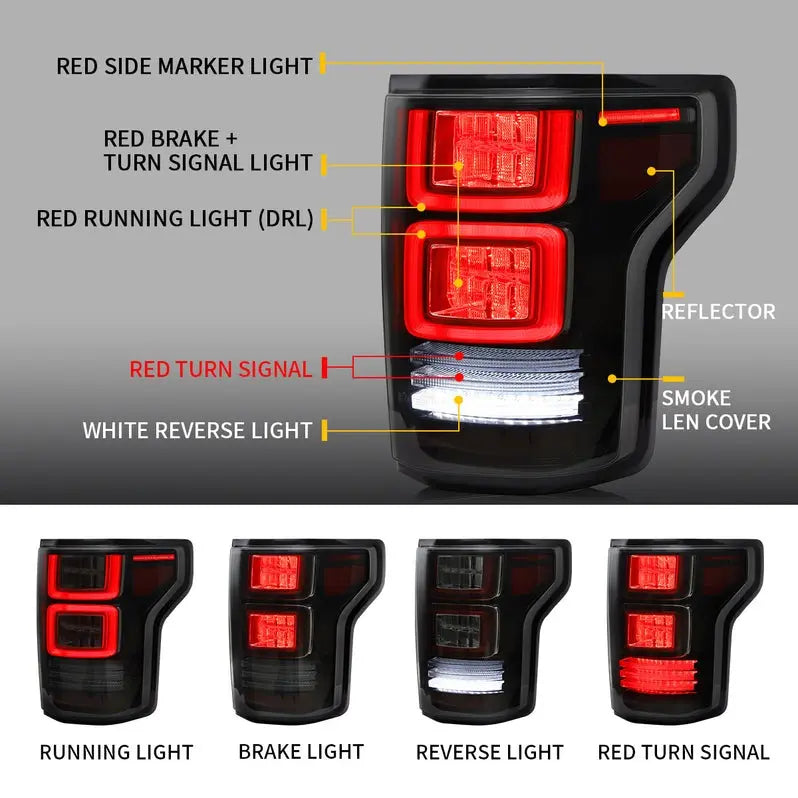VLAND LED Tail Lights For Ford F150 2015-2020 Amber Turn Signal Aftermarket Rear Lamps