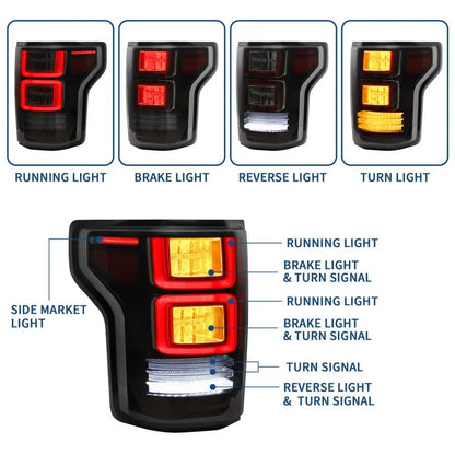 VLAND LED Tail Lights For Ford F150 2015-2020 Amber Turn Signal Aftermarket Rear Lamps