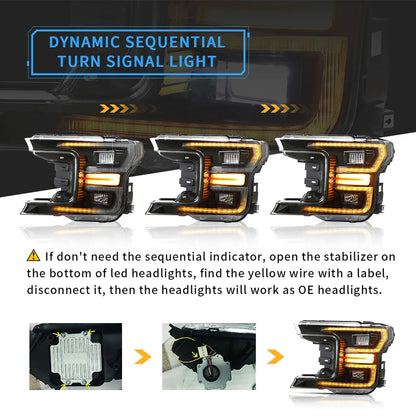 VLAND Full LED Headlights for Ford F150 2018-2020( Not fit 2018-2020 Ford F-150 Raptor)