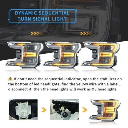 VLAND Full LED Headlights for Ford F150 2018-2020( Not fit 2018-2020 Ford F-150 Raptor)