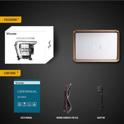 VLAND LED Headlights For Ford F150 2021-2023 Reflector Dual Beam Lens Amber Mark