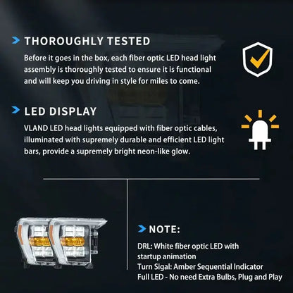 VLAND LED Headlights For Ford F150 2021-2023 Reflector Dual Beam Lens Amber Mark