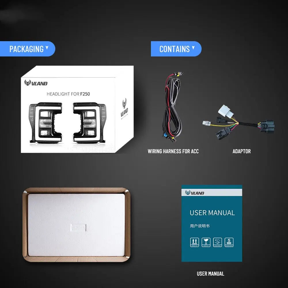 VLAND LED Headlights For Ford F250 Super Duty 2017–2019 Pickup Truck 4th Gen