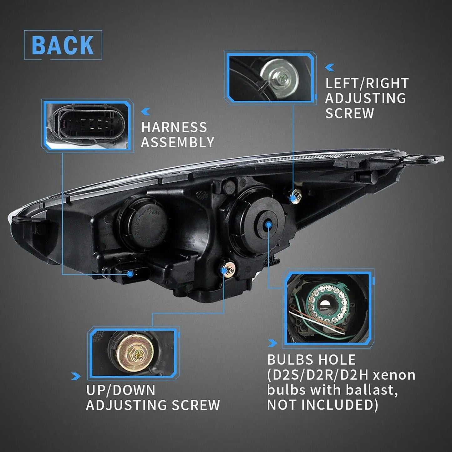 VLAND LED Headlights With Demon Eyes And D2S LED Bulbs For Ford Focus 2015-2018