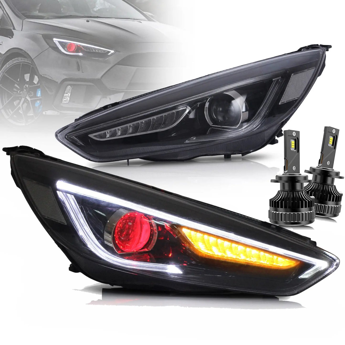 VLAND LED Headlights With Demon Eyes And D2S LED Bulbs For Ford Focus 2015-2018