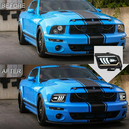 VLAND Projector Headlights Assembly Compatible with Ford Mustang 2005-2009 With Start Up Animation (not for Shelby GT500/ GT500KR)