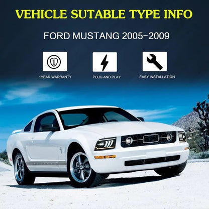 VLAND Projector Headlights Assembly Compatible with Ford Mustang 2005-2009 With Start Up Animation (not for Shelby GT500/ GT500KR)