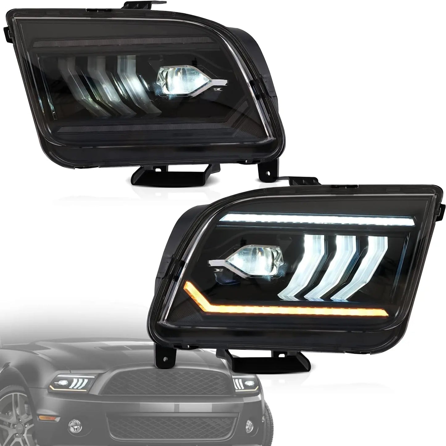 VLAND Projector Headlights Assembly Compatible with Ford Mustang 2005-2009 With Start Up Animation (not for Shelby GT500/ GT500KR)