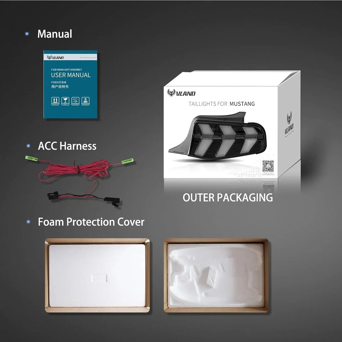 VLAND LED Taillights Fit For Ford Mustang 2010-2012 With 7 switchable animation modes