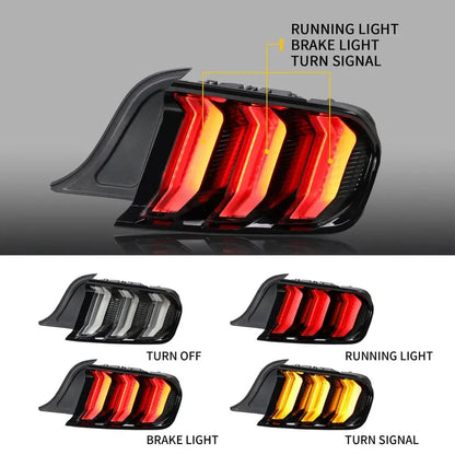 VLAND Full LED Taillights Assembly Compatible For Ford Mustang 2015-2023 With Five Modes Sequential Turn Signal Light