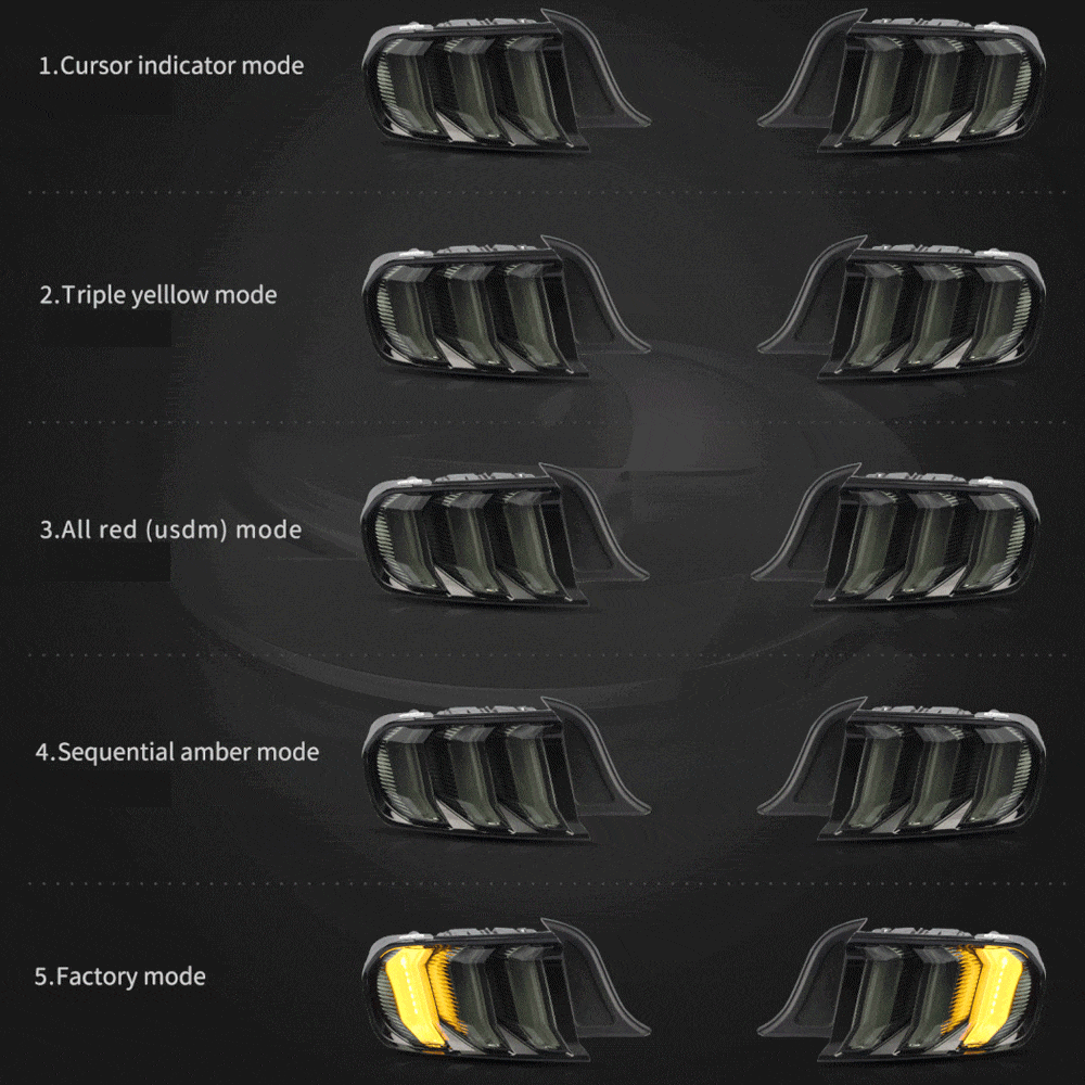 VLAND Full LED Taillights Assembly Compatible For Ford Mustang 2015-2023 With Five Modes Sequential Turn Signal Light