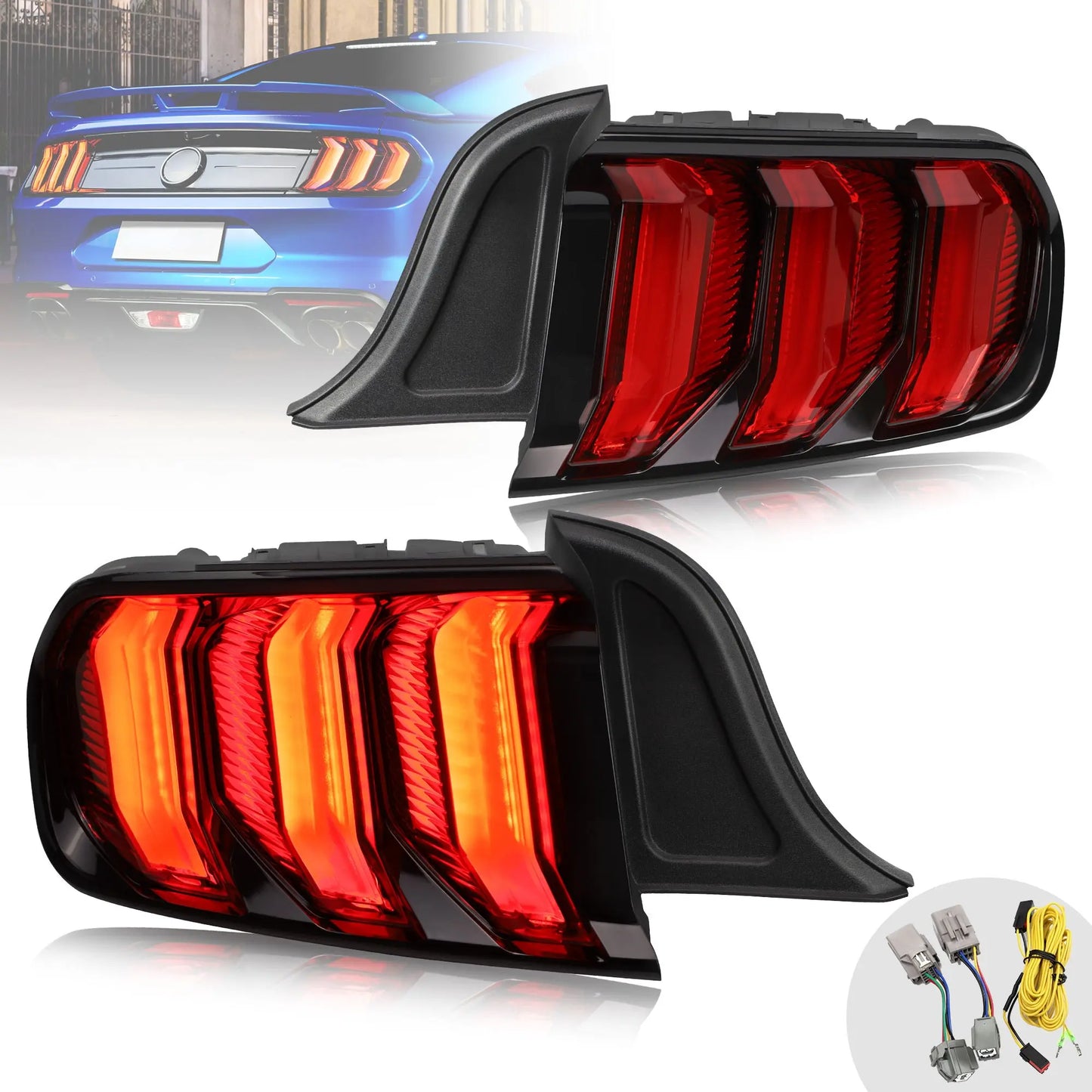 VLAND Full LED Taillights Assembly Compatible For Ford Mustang 2015-2023 With Five Modes Sequential Turn Signal Light