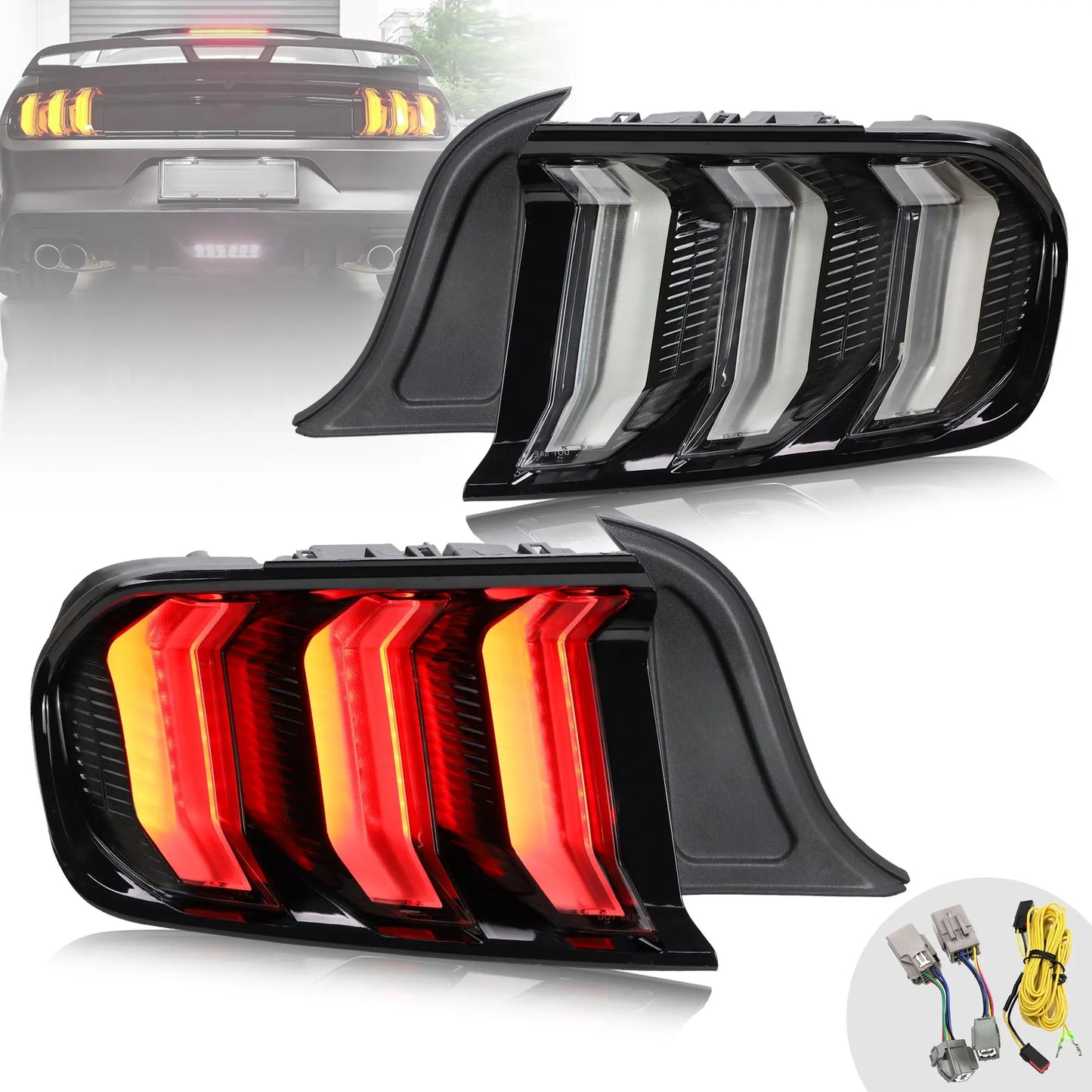 VLAND Full LED Taillights Assembly Compatible For Ford Mustang 2015-2023 With Five Modes Sequential Turn Signal Light