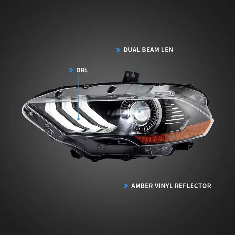VLAND LED Dual Beam Headlights For Ford Mustang 2018-2023 6th Gen Without Turn Signals