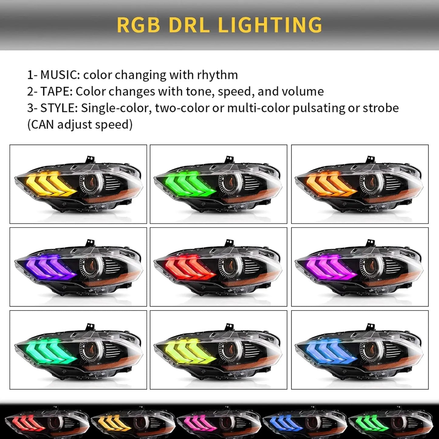VLAND RGB LED Headlights For Ford Mustang 2018-2023 6th Gen Refresh