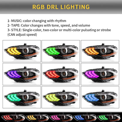 VLAND RGB LED Headlights For Ford Mustang 2018-2023 6th Gen Refresh