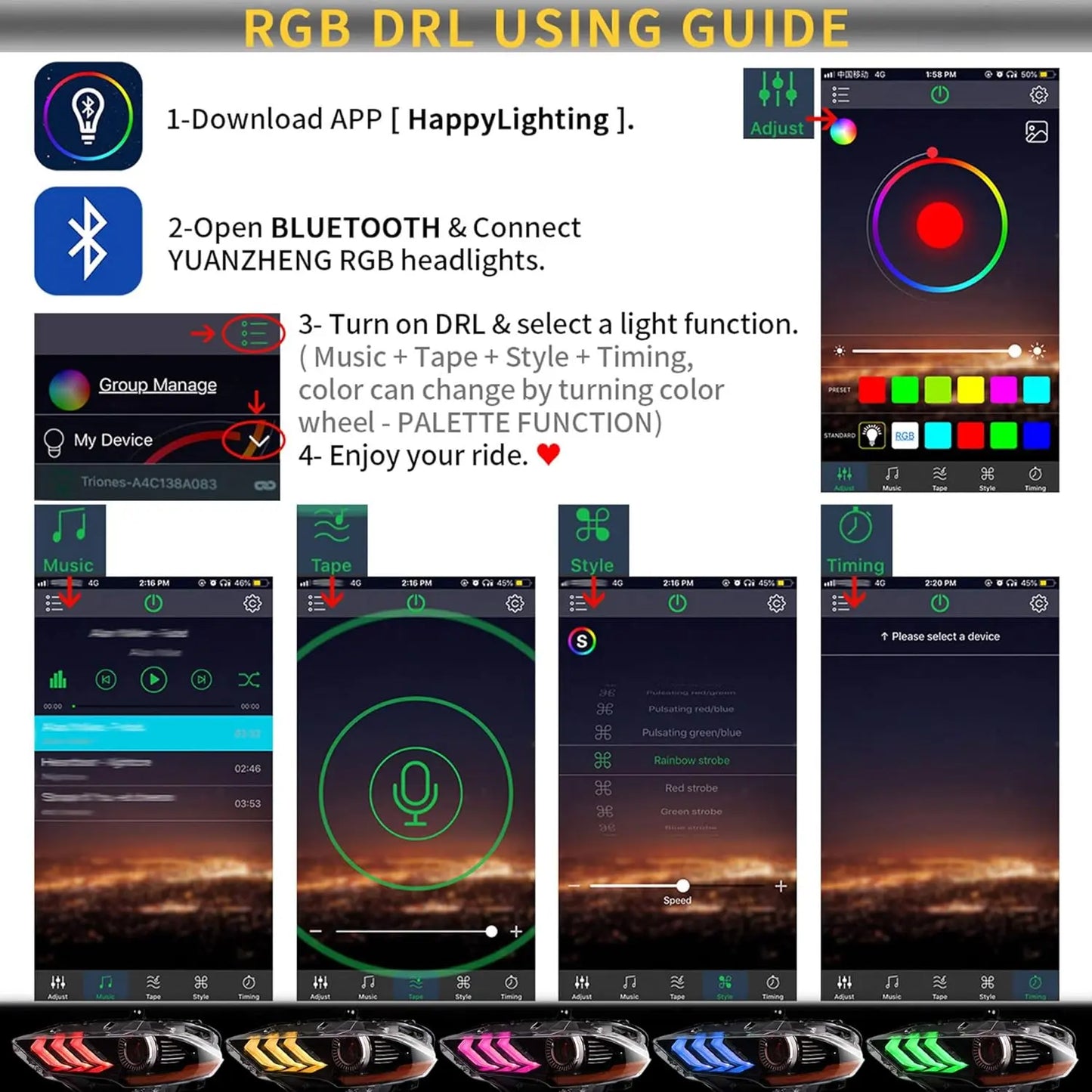 VLAND RGB LED Headlights For Ford Mustang 2018-2023 6th Gen Refresh