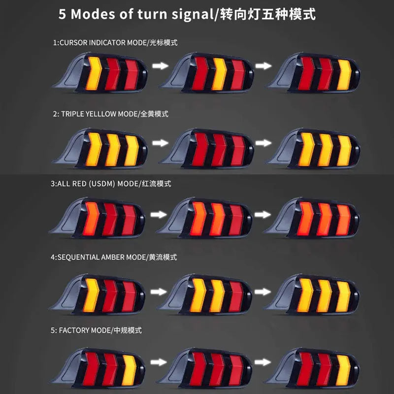 VLAND LED Taillights For 2015-2023 Ford Mustang S550 W/5 Modes Turn Signals