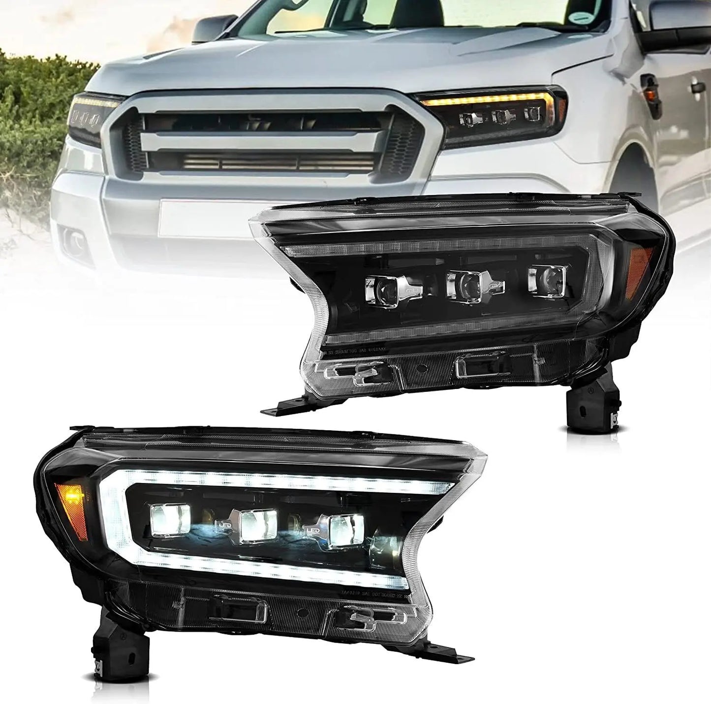 VLAND LED Projector Headlights For 2015-2021 Ford Ranger Start UP Animation DRL(For International Version)