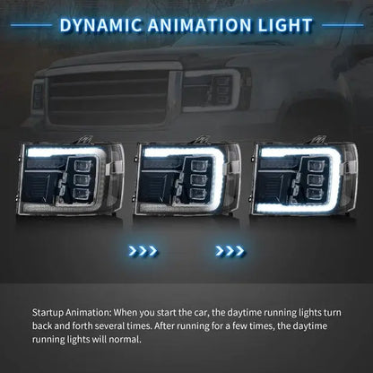 VLAND LED Projector Headlights For 2007-2013 GMC Sierra 1500 2500HD 3500HD With Dynamic DRL