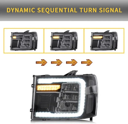 VLAND LED Headlights For 2007-2013 GMC Sierra 1500 2500HD 3500HD With Dynamic DRL