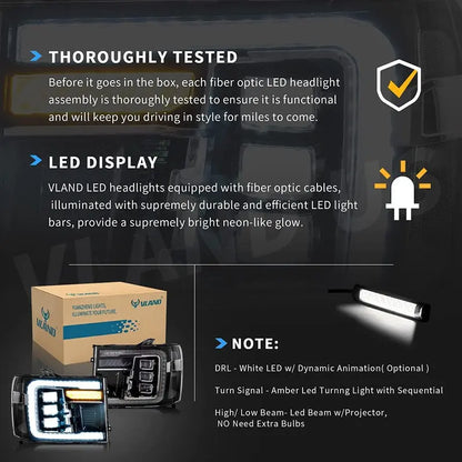 VLAND LED Projector Headlights For 2007-2013 GMC Sierra 1500 2500HD 3500HD With Dynamic DRL