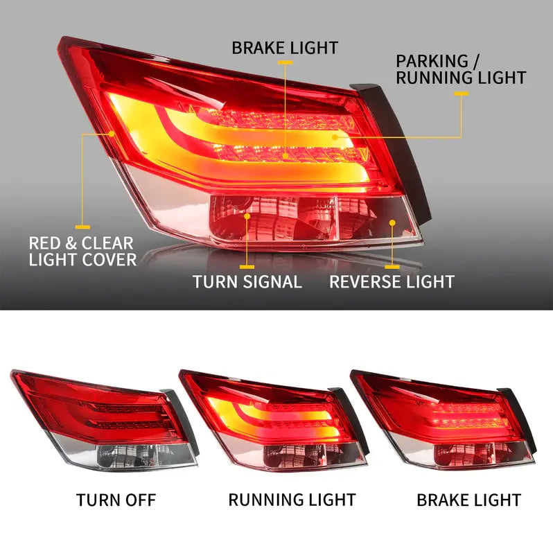 VLAND LED Tail Lights For Honda Accord Inspire 8th Gen Sedan 2008-2013 (2PCS)
