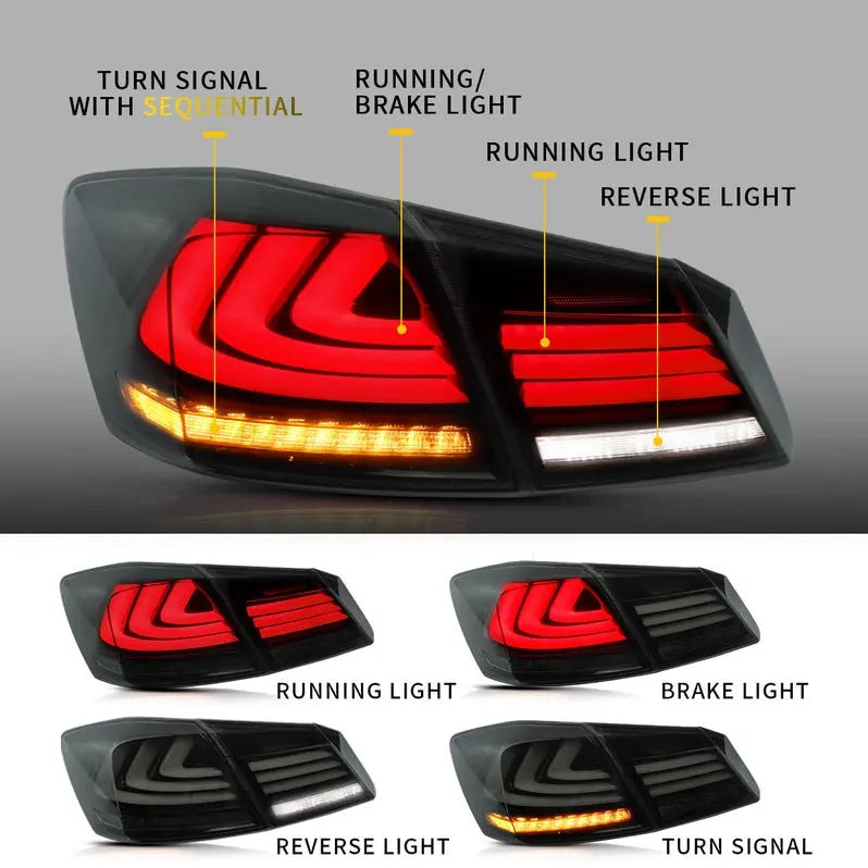 VLAND Full LED Sequential Tail Lights For Honda Accord 2013-2015 ABS PMMA GLASS Material