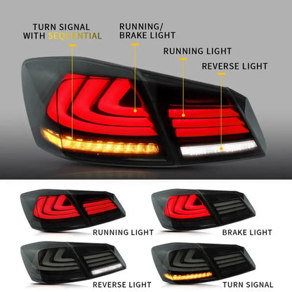 VLAND Full LED Sequential Tail Lights For Honda Accord 2013-2015 ABS PMMA GLASS Material